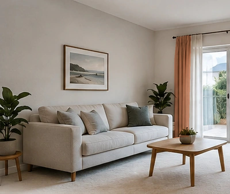 Curtain colour: the same living room from the same camera viewpoint